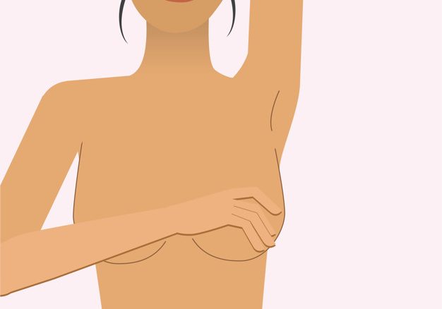 Woman checking her breasts illustration